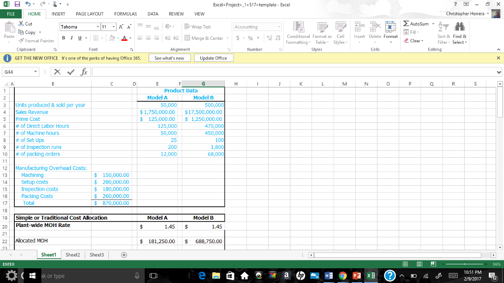 Solved Excel Project S17-template Excel HOME NSERT PAGE | Chegg.com