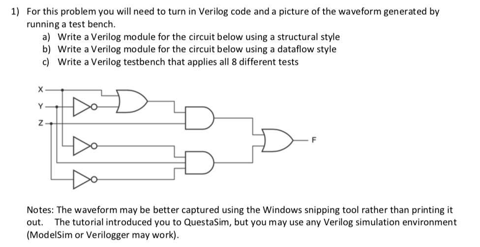 Solved 1) For this problem you will need to turn in Verilog | Chegg.com