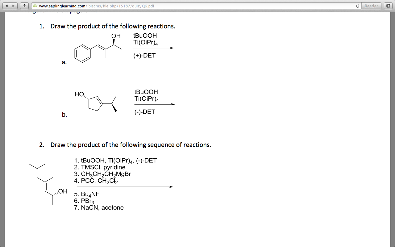 Draw the product of the following reactions. Draw | Chegg.com