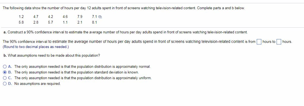 Solved The following data show the number of hours per day | Chegg.com