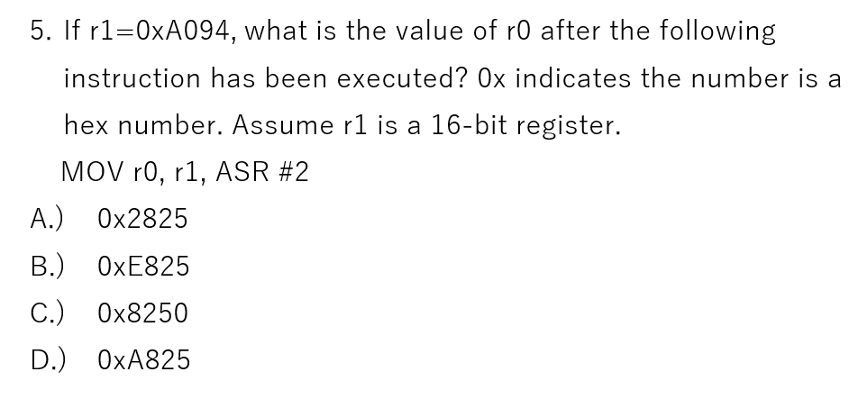 Solved 5. If r1=0xA094, what is the value of r0 after the | Chegg.com