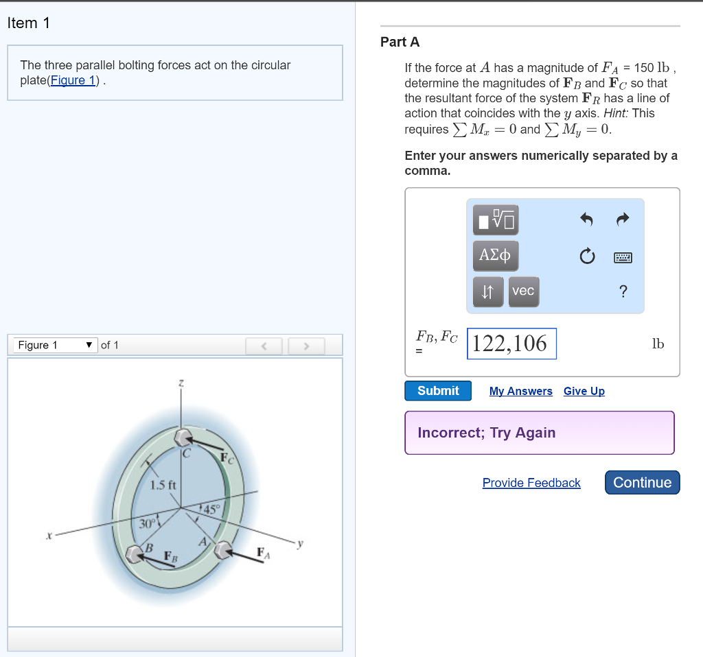 Solved Item 1 Part A The three parallel bolting forces act | Chegg.com