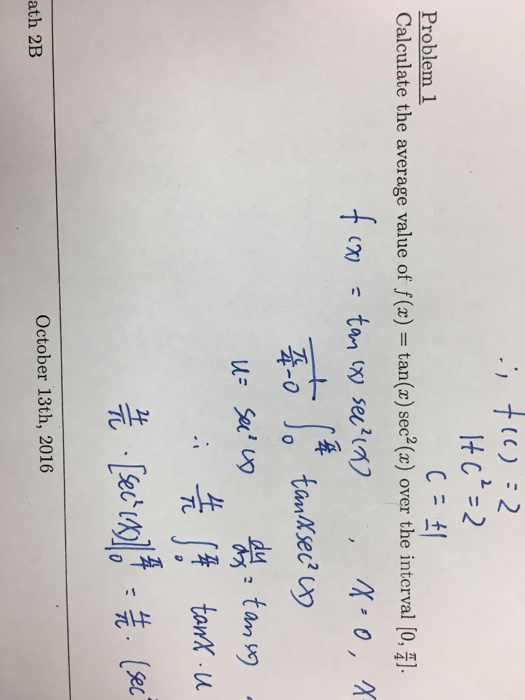 Solved calculate the average value of f x tan x sec 2 x chegg
