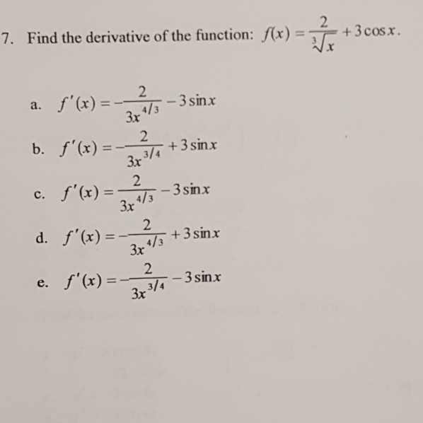 derivative of 3 x 2 cosx