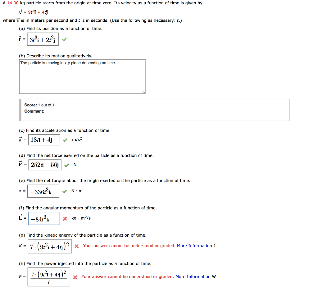 Solved A 14.00 kg particle starts from the origin at time | Chegg.com