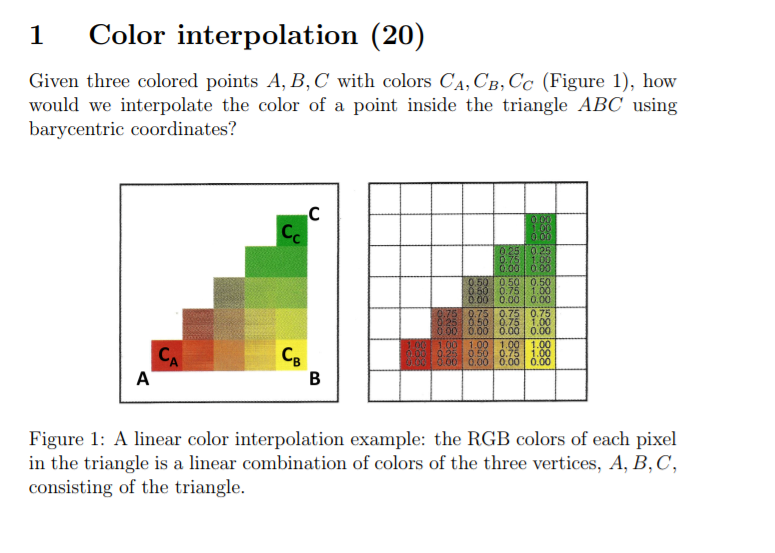 Solved 1 Color interpolation (20) Given three colored points