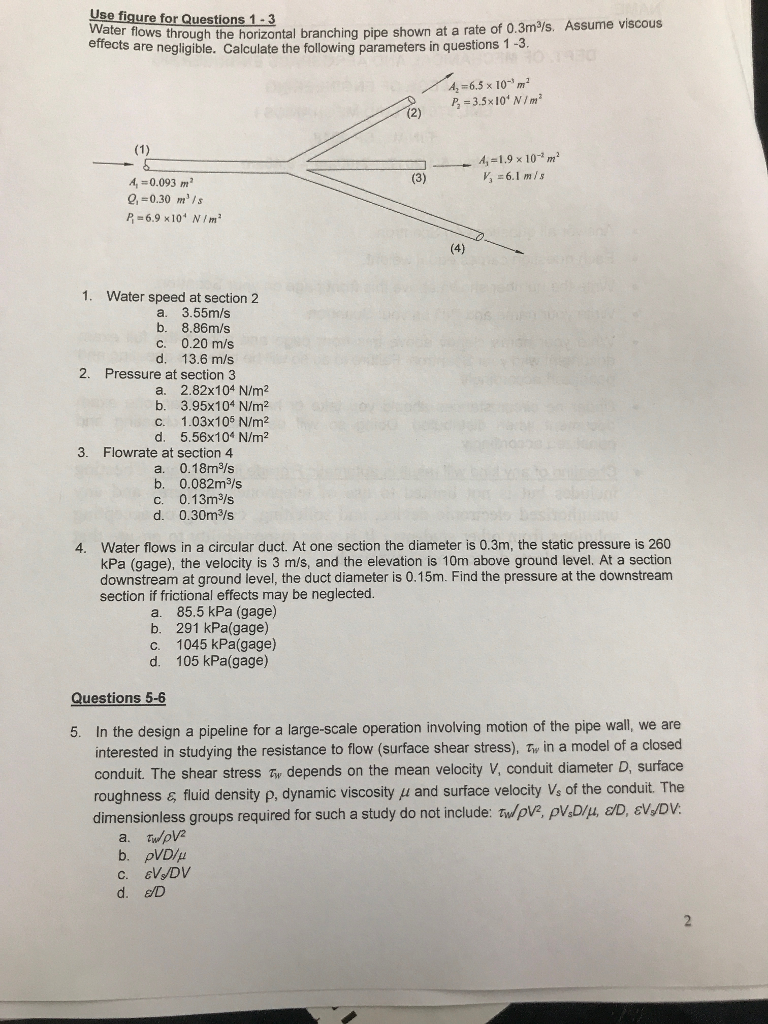 Solved Jse figure for Questions 1-3 Water flows through the | Chegg.com