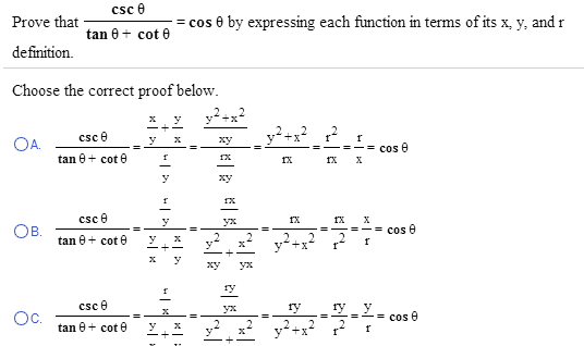 Solved Prove that= cos theta/tan theta + cot theta = cos | Chegg.com