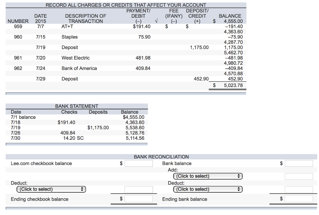 Solved RECORD ALL CHARGES OR CREDITS THAT AFFECT YOUR