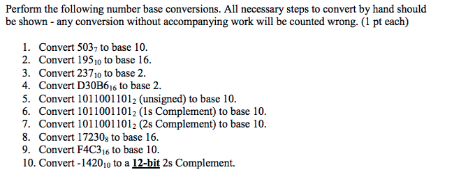 Solved Perform The Following Number Base Conversions. All | Chegg.com