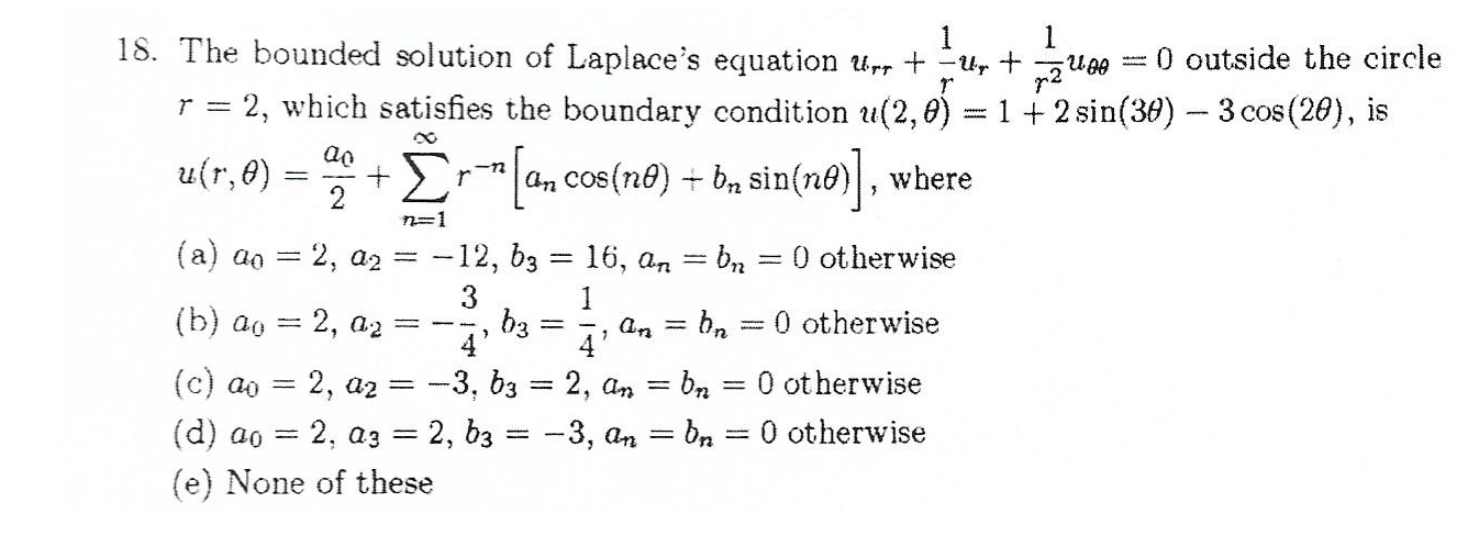 Solved The Bounded Solution Of Laplace's Equation U_rr + 1/r | Chegg.com