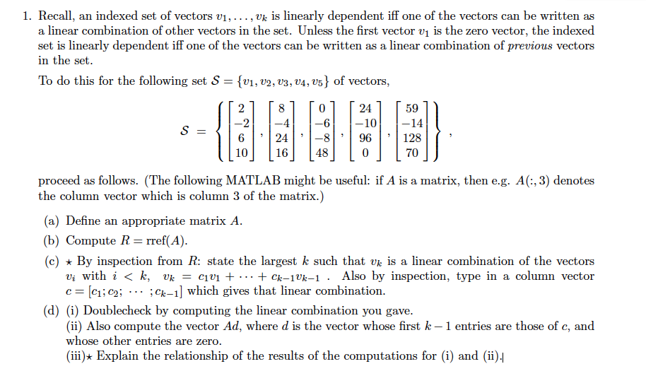Recall, an indexed set of vectors | Chegg.com