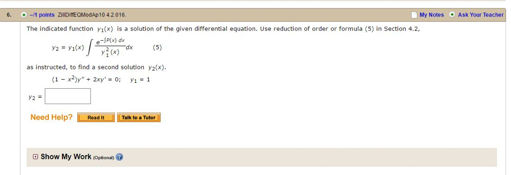 Solved The indicated function y1(x) is a solution of the | Chegg.com