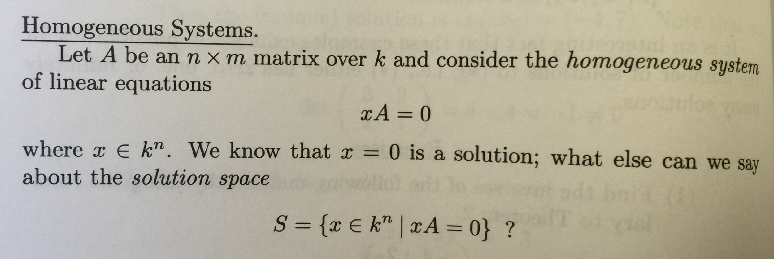 Solving Homogeneous Problem Matrix Solved Homogeneous Systems. Let A be an n × m matrix over k | Chegg.com