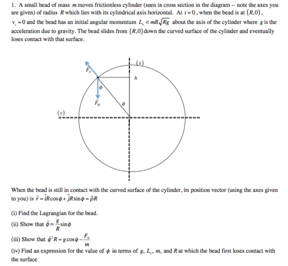 Solved 1. A small bead of mass m moves frictionless cylinder | Chegg.com