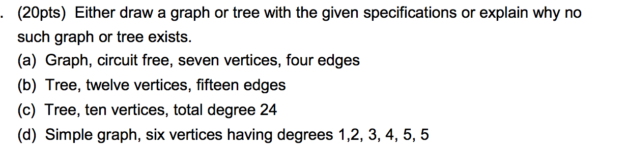 Solved 20pts Either Draw A Graph Or Tree With The Given Chegg Solved 20pts Either Draw A Graph Or Tree With The Given Chegg