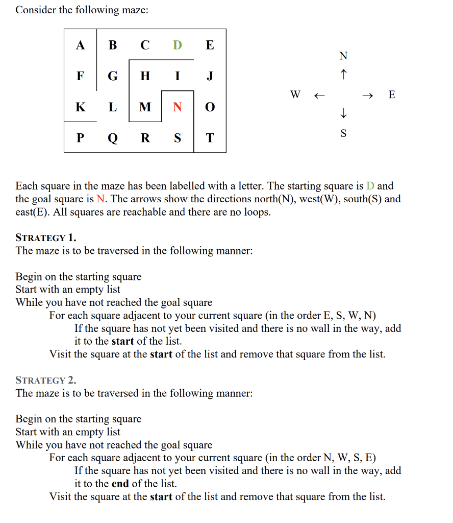 Consider the following maze A|B C D E F?G?H I P QR ST | Chegg.com