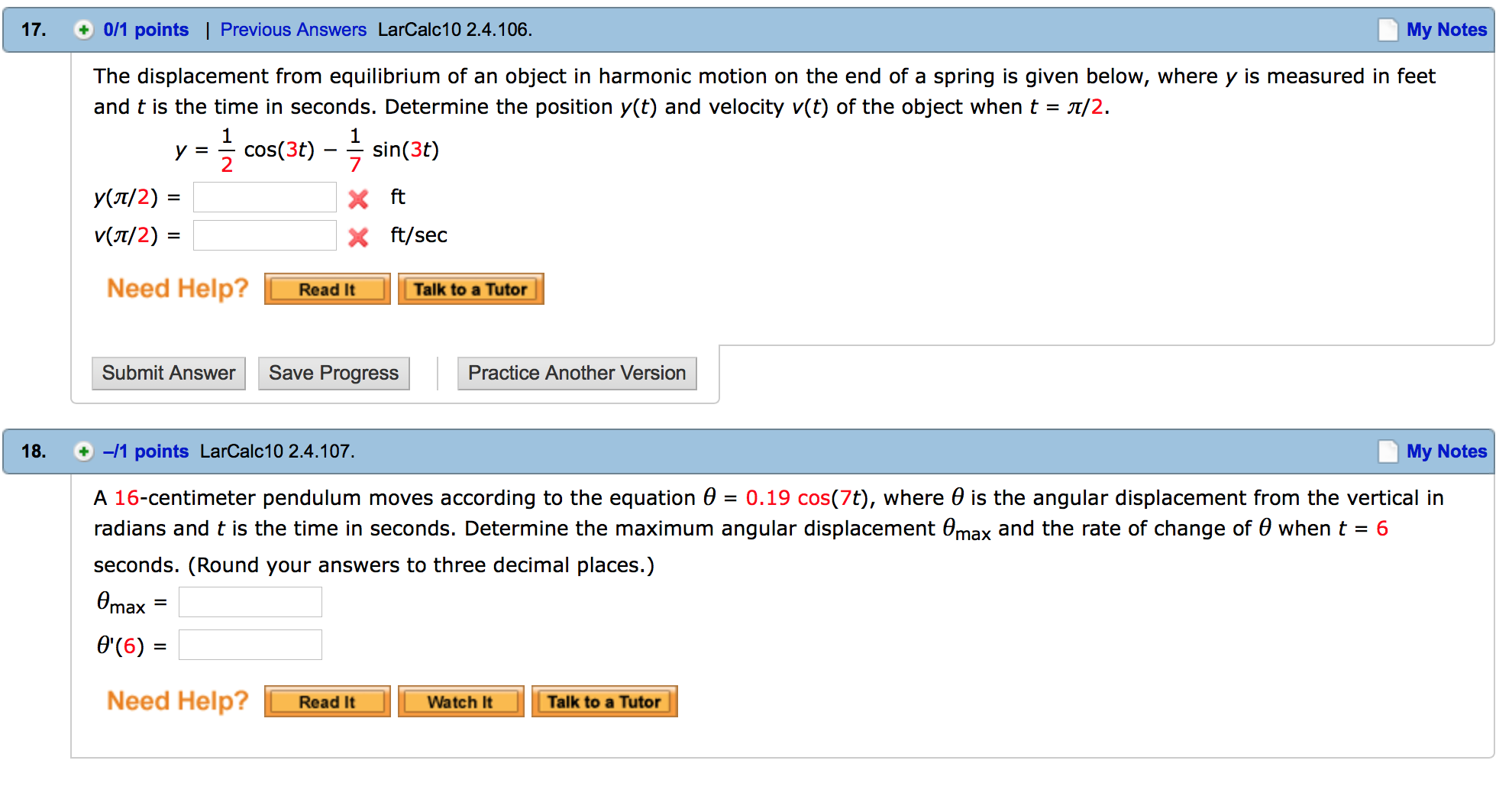 Solved The Displacement From Equilibrium Of An Object In Chegg Com   Php84emd3 