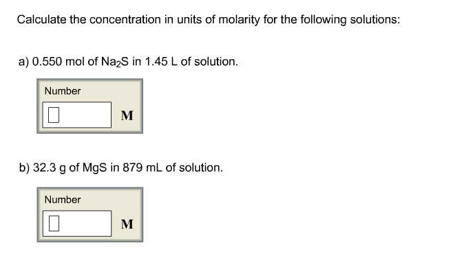 Solved Calculate the concentration in units of molarity for | Chegg.com