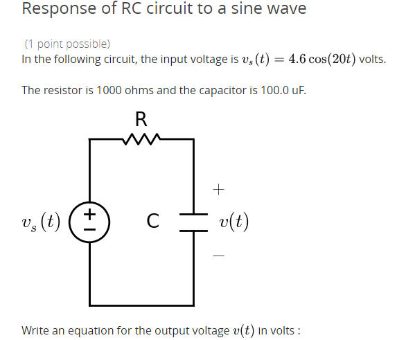 Solved Response of RC circuit to a sine wave In the | Chegg.com
