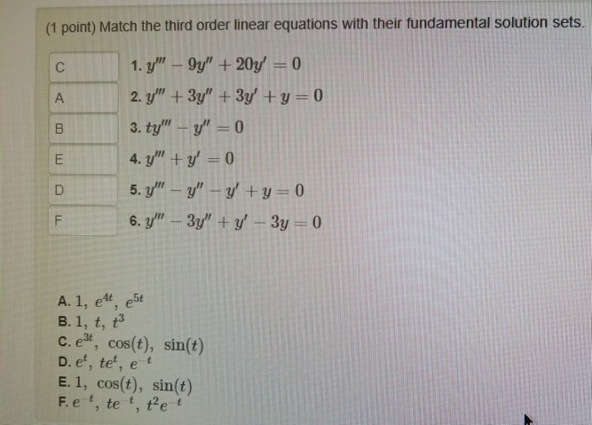 Solved (1 point) Match the third order linear equations with | Chegg.com