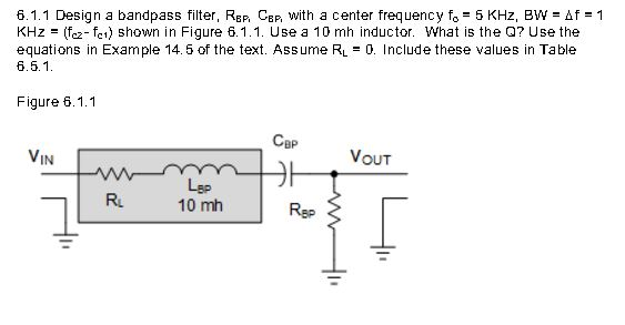 Solved 6.1.1 Design a bandpass filter, R CEP, with a center | Chegg.com