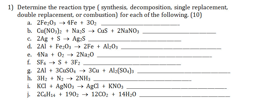 Solved Determine the reaction type (synthesis, | Chegg.com