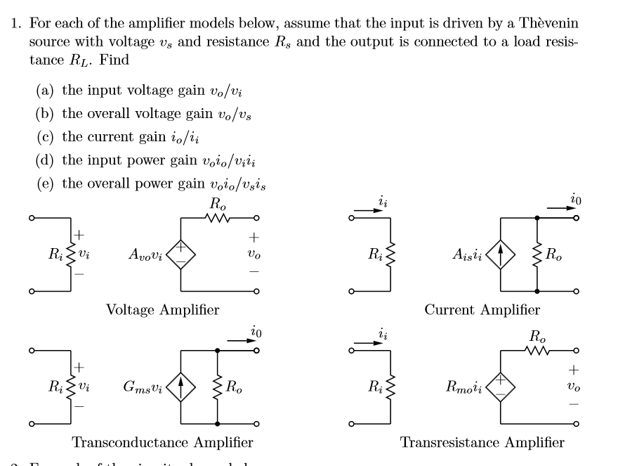 Solved 1. For each of the amplifier models below, assume | Chegg.com