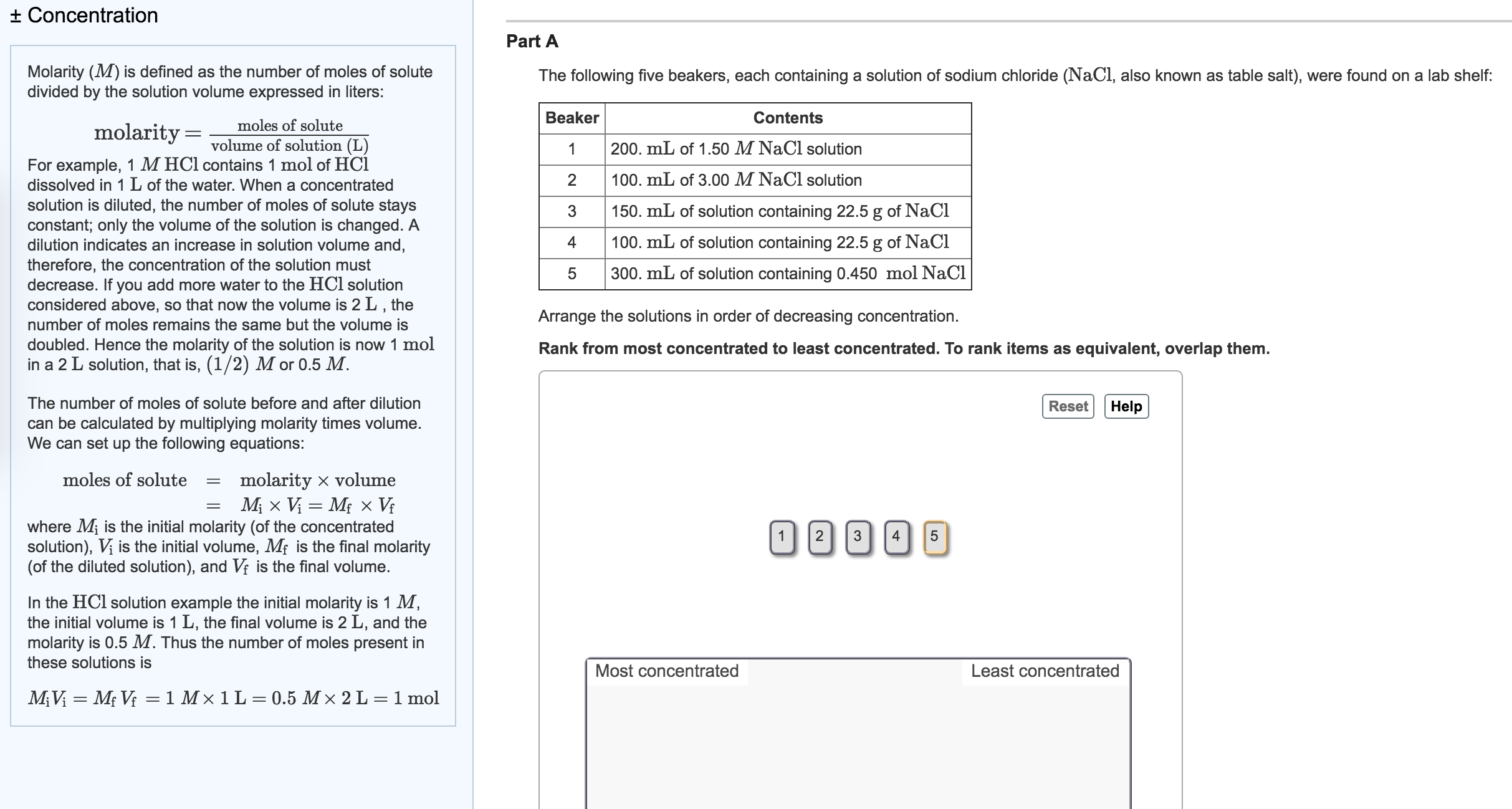 Solved Molarity (M) is defined as the number of moles of | Chegg.com