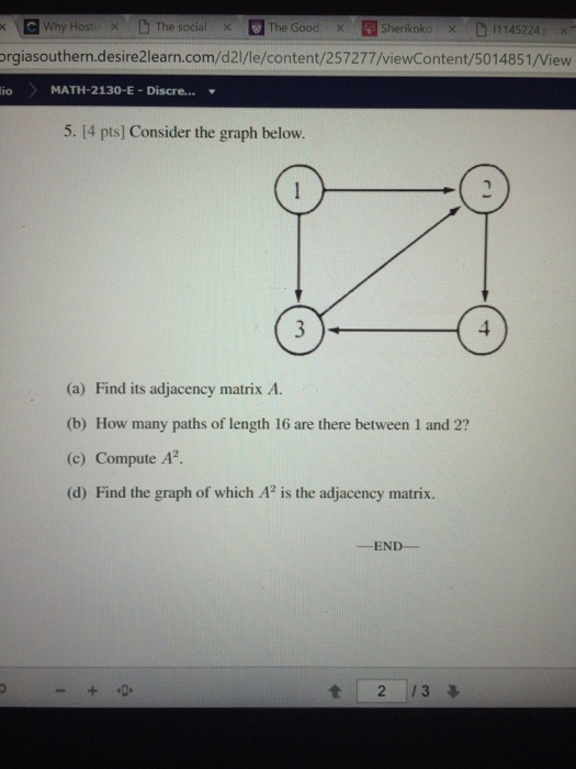 Solved Consider the graph below. Find its adjacency matrix | Chegg.com