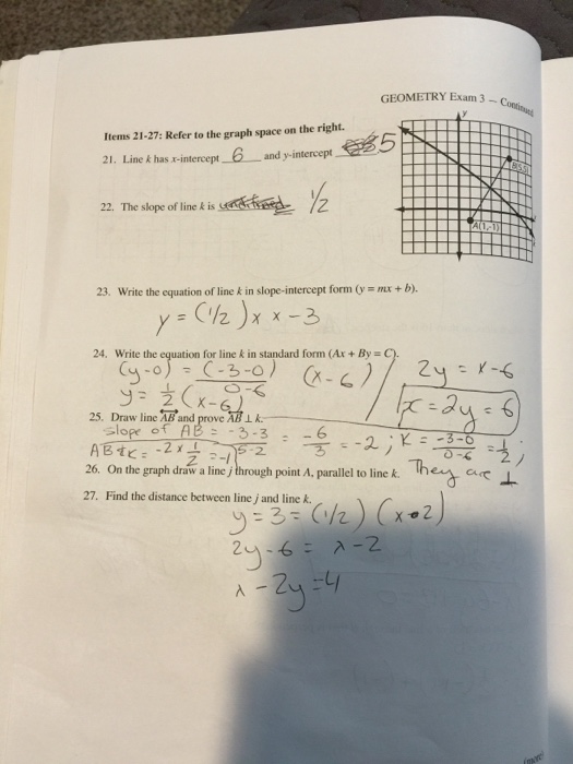 Solved Line k has x- intercept _____ and y-intercept _____. | Chegg.com