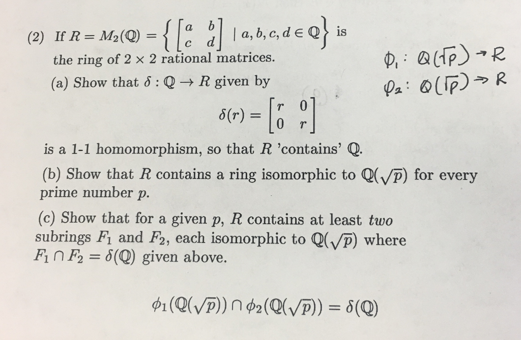 Solved If R-M2(Q)-?lc the ring of 2 x 2 rational matrices. | Chegg.com