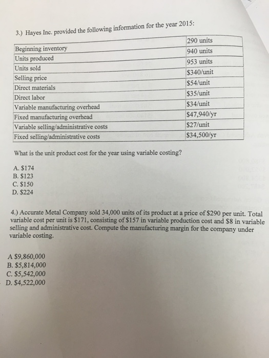 Solved Hayes Inc. provided the following information for the | Chegg.com