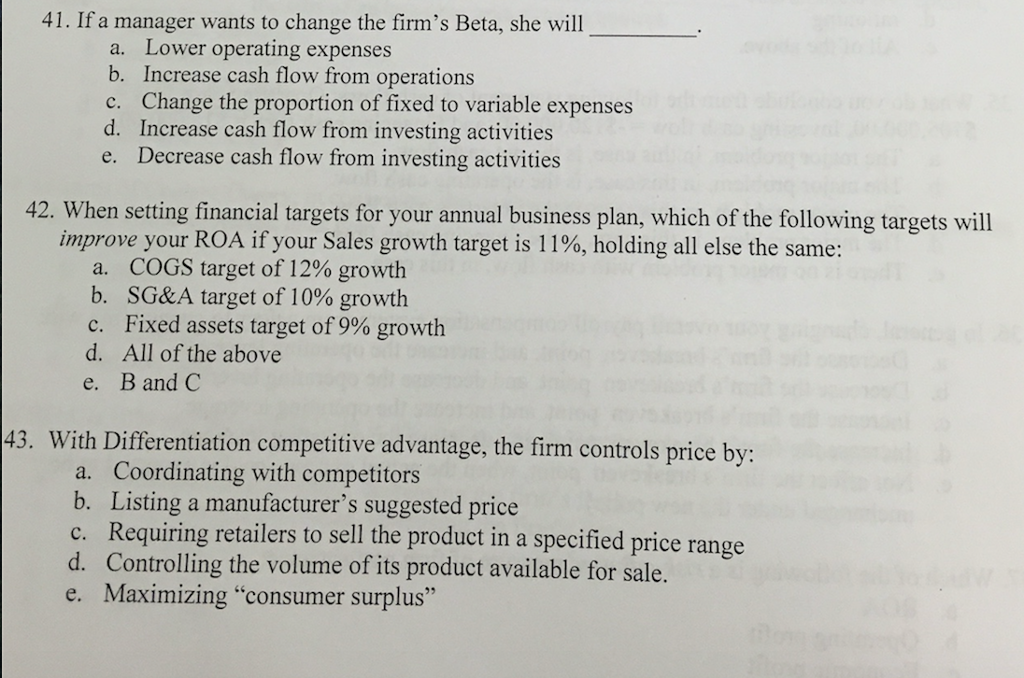 Solved If a manager wants to change the firm's Beta, she | Chegg.com