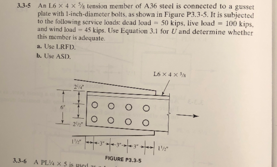 Solved An L6 × 4 × 5's tension member of A36 steel is | Chegg.com