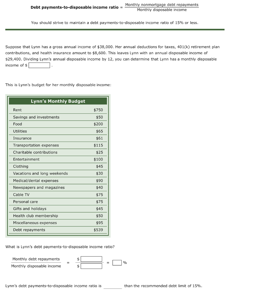 Solved Monthly nonmortgage debt repayments Monthly