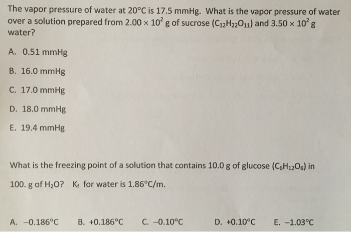 Solved The Vapor Pressure Of Water At 20 Degree C Is 17 5 Chegg
