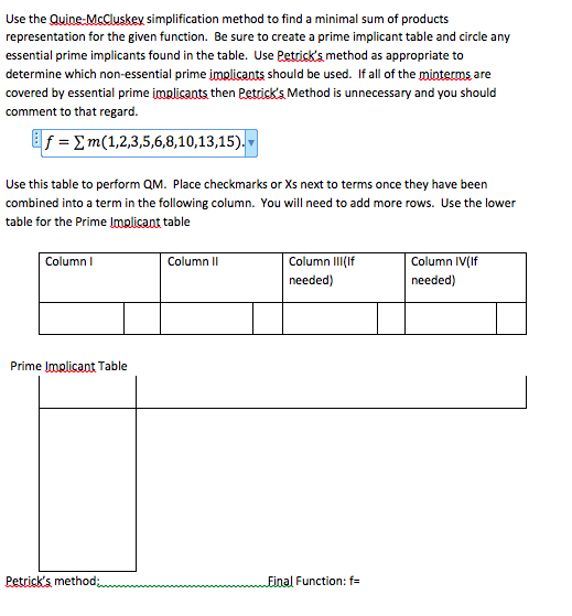 Solved Use The Quine McCluskey Simplification Method To Find | Chegg.com