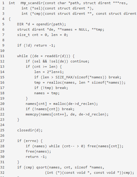 Language C: Below is an implementation of scandir, | Chegg.com