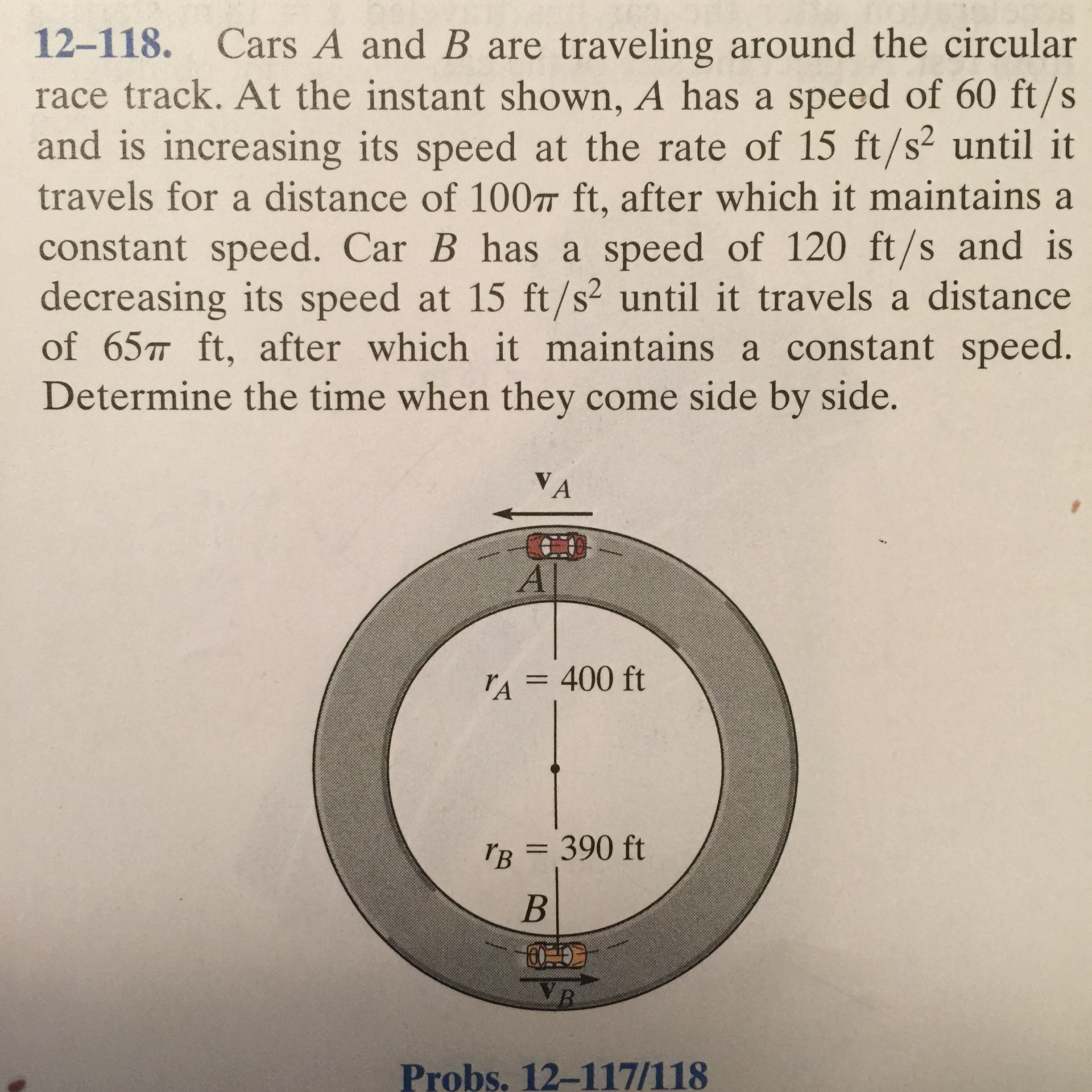 Solved 12-118. Cars A And B Are Traveling Around The | Chegg.com