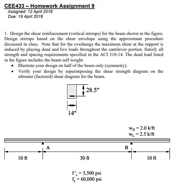 Solved CEE433 Homework Assignment 9 Assigned: 12 April 2018 | Chegg.com