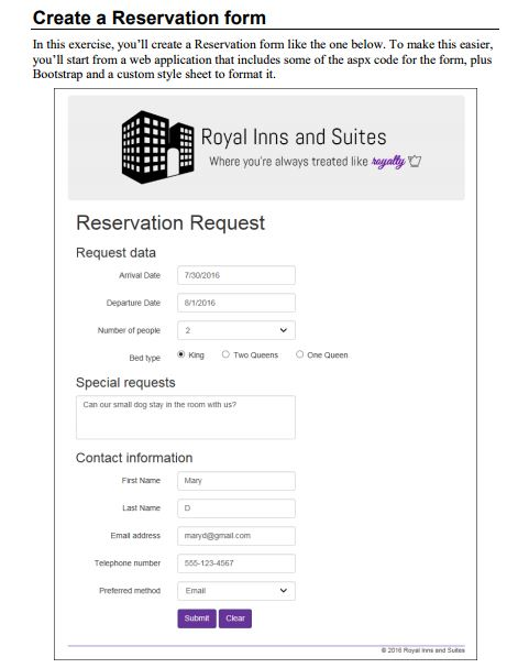 Create a Reservation form In this exercise, you'll | Chegg.com