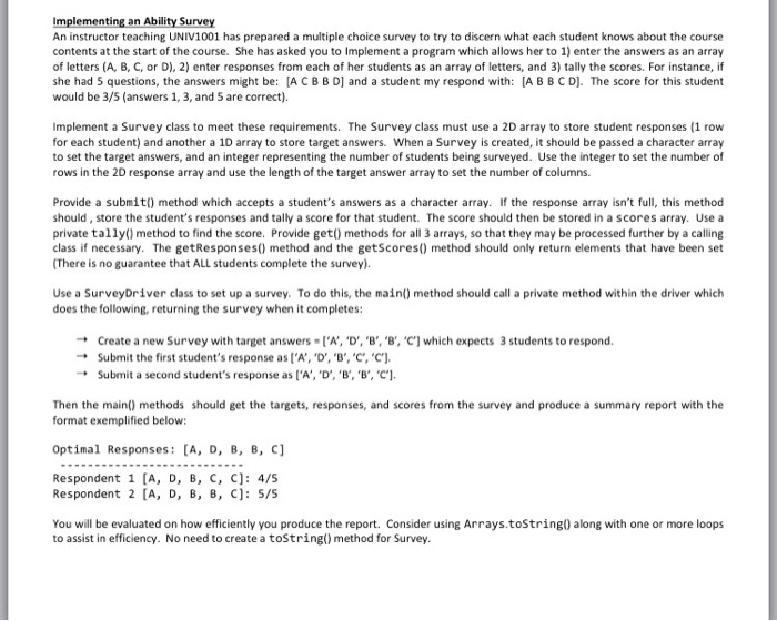 Solved Implementing an Ability Survey An instructor teaching | Chegg.com