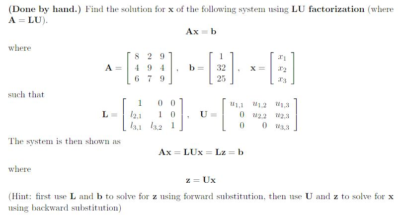 Find the solution for x of the following system using | Chegg.com