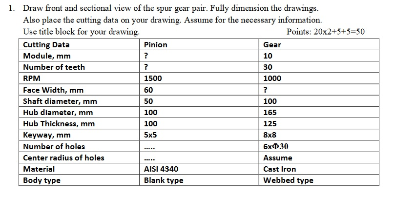 Solved Draw front and sectional view of the spur gear pair. | Chegg.com
