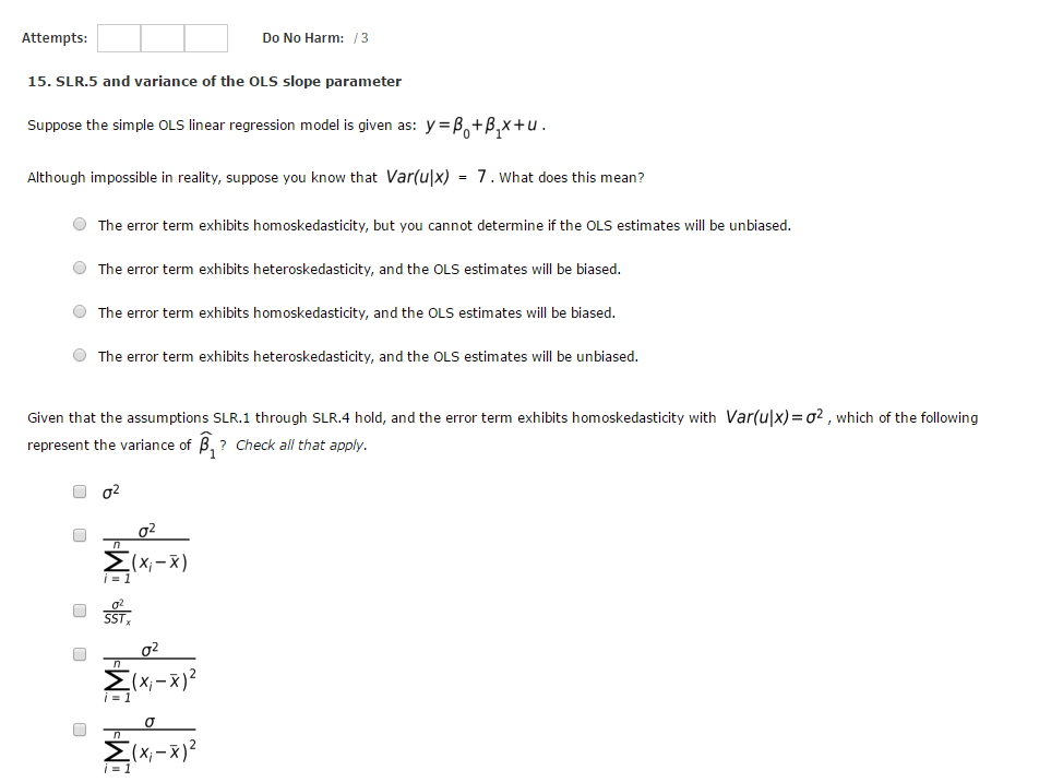 Solved Attempts: Do No Harm: 13 15. SLR.5 and variance of | Chegg.com