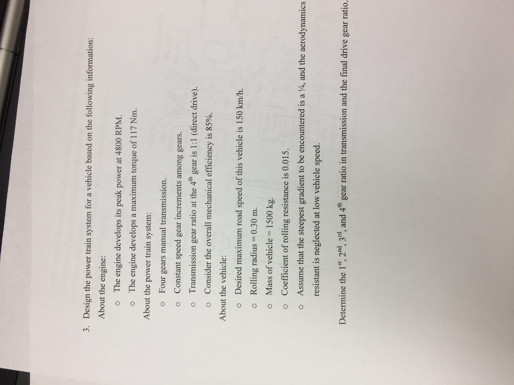 Solved Design The Power Train System For A Vehicle Based On Chegg