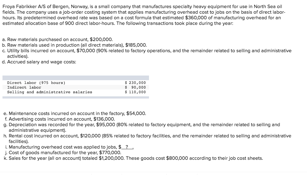 Solved Froya Fabrikker A/S of Bergen, Norway, is a small