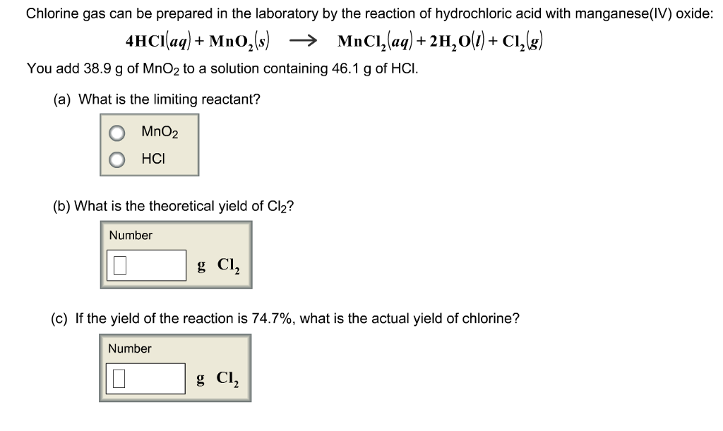 Solved Chlorine gas can be prepared in the laboratory by the