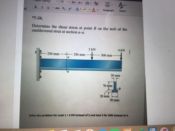 Solved Determine the shear stress at point B on the web of | Chegg.com
